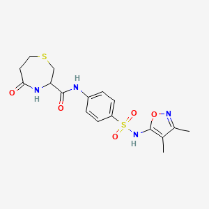 molecular formula C17H20N4O5S2 B2870531 N-(4-(N-(3,4-dimethylisoxazol-5-yl)sulfamoyl)phenyl)-5-oxo-1,4-thiazepane-3-carboxamide CAS No. 1396564-72-9