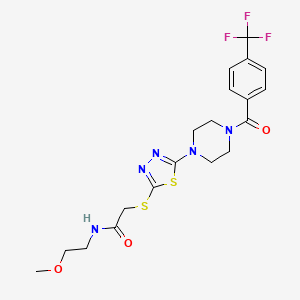 molecular formula C19H22F3N5O3S2 B2870550 N-(2-methoxyethyl)-2-((5-(4-(4-(trifluoromethyl)benzoyl)piperazin-1-yl)-1,3,4-thiadiazol-2-yl)thio)acetamide CAS No. 1105201-20-4
