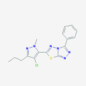 molecular formula C16H15ClN6S B287056 6-(4-chloro-1-methyl-3-propyl-1H-pyrazol-5-yl)-3-phenyl[1,2,4]triazolo[3,4-b][1,3,4]thiadiazole 