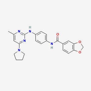 molecular formula C23H23N5O3 B2870562 N-[4-[(4-methyl-6-pyrrolidin-1-ylpyrimidin-2-yl)amino]phenyl]-1,3-benzodioxole-5-carboxamide CAS No. 941983-88-6