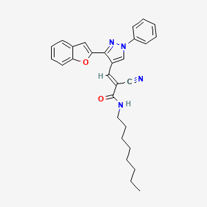 molecular formula C29H30N4O2 B2870574 (E)-3-[3-(1-benzofuran-2-yl)-1-phenylpyrazol-4-yl]-2-cyano-N-octylprop-2-enamide CAS No. 477524-30-4