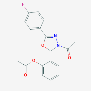 molecular formula C18H15FN2O4 B287058 2-[3-Acetyl-5-(4-fluorophenyl)-2,3-dihydro-1,3,4-oxadiazol-2-yl]phenyl acetate 