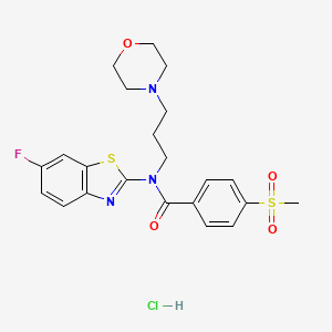 molecular formula C22H25ClFN3O4S2 B2870581 N-(6-fluorobenzo[d]thiazol-2-yl)-4-(methylsulfonyl)-N-(3-morpholinopropyl)benzamide hydrochloride CAS No. 1216913-94-8