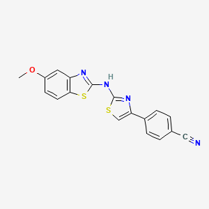 molecular formula C18H12N4OS2 B2870587 4-(2-((5-Methoxybenzo[d]thiazol-2-yl)amino)thiazol-4-yl)benzonitrile CAS No. 890945-37-6