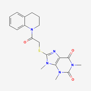 molecular formula C19H21N5O3S B2870588 8-[2-(3,4-dihydro-2H-quinolin-1-yl)-2-oxoethyl]sulfanyl-1,3,9-trimethylpurine-2,6-dione CAS No. 897453-80-4