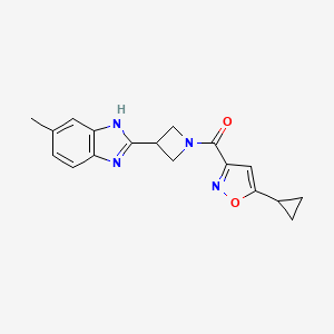 molecular formula C18H18N4O2 B2870601 (5-cyclopropylisoxazol-3-yl)(3-(5-methyl-1H-benzo[d]imidazol-2-yl)azetidin-1-yl)methanone CAS No. 1396794-41-4