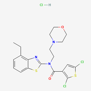 molecular formula C20H22Cl3N3O2S2 B2870616 2,5-dichloro-N-(4-ethylbenzo[d]thiazol-2-yl)-N-(2-morpholinoethyl)thiophene-3-carboxamide hydrochloride CAS No. 1330289-31-0