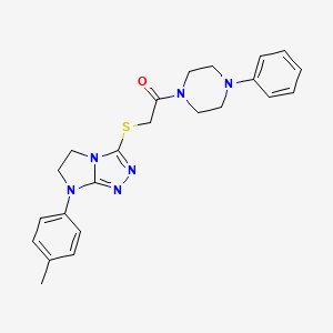 molecular formula C23H26N6OS B2870646 1-(4-phenylpiperazin-1-yl)-2-((7-(p-tolyl)-6,7-dihydro-5H-imidazo[2,1-c][1,2,4]triazol-3-yl)thio)ethanone CAS No. 921582-29-8