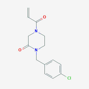 molecular formula C14H15ClN2O2 B2870648 1-[(4-Chlorophenyl)methyl]-4-prop-2-enoylpiperazin-2-one CAS No. 2179444-45-0