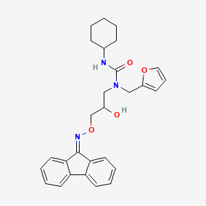 molecular formula C28H31N3O4 B2870655 1-(3-(((9H-fluoren-9-ylidene)amino)oxy)-2-hydroxypropyl)-3-cyclohexyl-1-(furan-2-ylmethyl)urea CAS No. 1021208-15-0