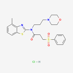 molecular formula C24H30ClN3O4S2 B2870656 N-(4-methylbenzo[d]thiazol-2-yl)-N-(3-morpholinopropyl)-3-(phenylsulfonyl)propanamide hydrochloride CAS No. 1215322-07-8