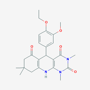 molecular formula C24H29N3O5 B2870659 5-(4-ethoxy-3-methoxyphenyl)-1,3,8,8-tetramethyl-5,8,9,10-tetrahydropyrimido[4,5-b]quinoline-2,4,6(1H,3H,7H)-trione CAS No. 868144-06-3