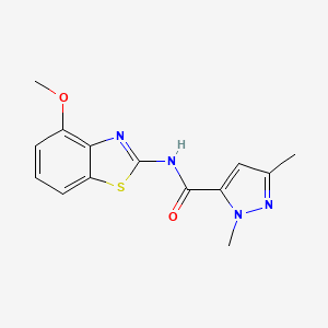molecular formula C14H14N4O2S B2870664 N-(4-methoxybenzo[d]thiazol-2-yl)-1,3-dimethyl-1H-pyrazole-5-carboxamide CAS No. 1013798-29-2