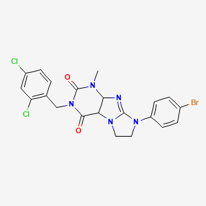 molecular formula C21H16BrCl2N5O2 B2870671 8-(4-bromophenyl)-3-[(2,4-dichlorophenyl)methyl]-1-methyl-1H,2H,3H,4H,6H,7H,8H-imidazo[1,2-g]purine-2,4-dione CAS No. 921057-44-5