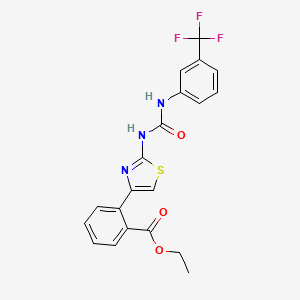 molecular formula C20H16F3N3O3S B2870674 Ethyl 2-[2-({[3-(trifluoromethyl)anilino]carbonyl}amino)-1,3-thiazol-4-yl]benzenecarboxylate CAS No. 250713-87-2