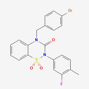 molecular formula C21H16BrFN2O3S B2870694 4-(4-bromobenzyl)-2-(3-fluoro-4-methylphenyl)-2H-benzo[e][1,2,4]thiadiazin-3(4H)-one 1,1-dioxide CAS No. 893790-35-7