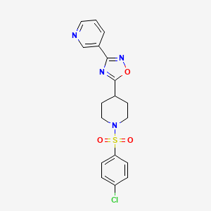molecular formula C18H17ClN4O3S B2870703 5-[1-(4-Chlorophenyl)sulfonylpiperidin-4-yl]-3-pyridin-3-yl-1,2,4-oxadiazole CAS No. 946300-22-7