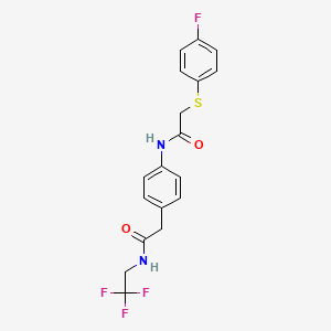 molecular formula C18H16F4N2O2S B2870708 2-((4-fluorophenyl)thio)-N-(4-(2-oxo-2-((2,2,2-trifluoroethyl)amino)ethyl)phenyl)acetamide CAS No. 1234805-34-5