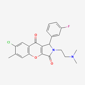 molecular formula C22H20ClFN2O3 B2870711 7-Chloro-2-(2-(dimethylamino)ethyl)-1-(3-fluorophenyl)-6-methyl-1,2-dihydrochromeno[2,3-c]pyrrole-3,9-dione CAS No. 886142-02-5