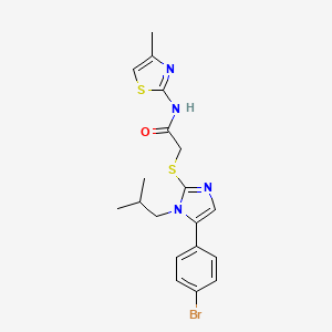 molecular formula C19H21BrN4OS2 B2870728 2-((5-(4-bromophenyl)-1-isobutyl-1H-imidazol-2-yl)thio)-N-(4-methylthiazol-2-yl)acetamide CAS No. 1207039-37-9