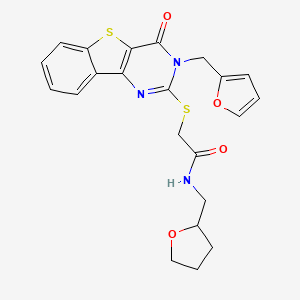 molecular formula C22H21N3O4S2 B2870731 2-[[3-(furan-2-ylmethyl)-4-oxo-[1]benzothiolo[3,2-d]pyrimidin-2-yl]sulfanyl]-N-(oxolan-2-ylmethyl)acetamide CAS No. 850781-03-2