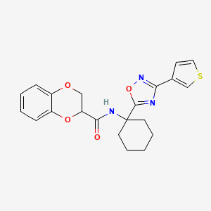 molecular formula C21H21N3O4S B2870746 N-(1-(3-(thiophen-3-yl)-1,2,4-oxadiazol-5-yl)cyclohexyl)-2,3-dihydrobenzo[b][1,4]dioxine-2-carboxamide CAS No. 1396876-97-3