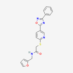 molecular formula C20H16N4O3S B2870751 N-(2-furylmethyl)-2-{[5-(3-phenyl-1,2,4-oxadiazol-5-yl)pyridin-2-yl]thio}acetamide CAS No. 1251607-55-2