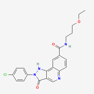 molecular formula C22H21ClN4O3 B2870752 2-(4-Chlorophenyl)-N-(3-ethoxypropyl)-3-oxo-1H-pyrazolo[4,3-c]quinoline-8-carboxamide CAS No. 1251695-38-1