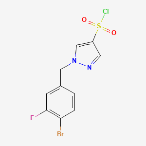 molecular formula C10H7BrClFN2O2S B2870759 1-[(4-Bromo-3-fluorophenyl)methyl]pyrazole-4-sulfonyl chloride CAS No. 2402830-33-3