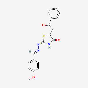 molecular formula C19H17N3O3S B2870775 (E)-2-((E)-(4-methoxybenzylidene)hydrazono)-5-(2-oxo-2-phenylethyl)thiazolidin-4-one CAS No. 627479-68-9