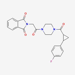 molecular formula C24H22FN3O4 B2870778 2-(2-(4-(2-(4-Fluorophenyl)cyclopropanecarbonyl)piperazin-1-yl)-2-oxoethyl)isoindoline-1,3-dione CAS No. 1210168-34-5