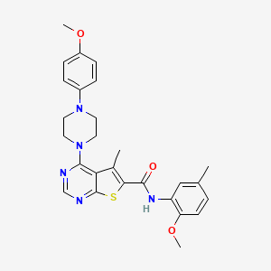 N-(2-methoxy-5-methylphenyl)-4-[4-(4-methoxyphenyl)piperazin-1-yl]-5-methylthieno[2,3-d]pyrimidine-6-carboxamide