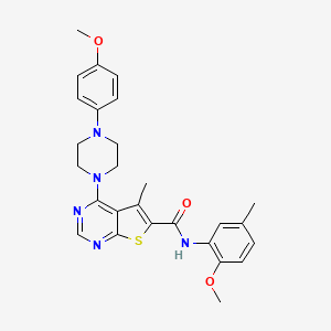 molecular formula C27H29N5O3S B2870812 N-(2-methoxy-5-methylphenyl)-4-[4-(4-methoxyphenyl)piperazin-1-yl]-5-methylthieno[2,3-d]pyrimidine-6-carboxamide CAS No. 441721-03-5