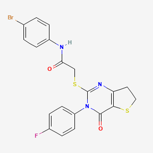 molecular formula C20H15BrFN3O2S2 B2870825 N-(4-bromophenyl)-2-((3-(4-fluorophenyl)-4-oxo-3,4,6,7-tetrahydrothieno[3,2-d]pyrimidin-2-yl)thio)acetamide CAS No. 687562-65-8