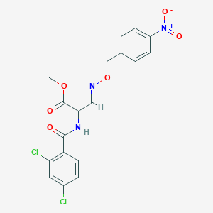 molecular formula C18H15Cl2N3O6 B2870826 Methyl 2-[(2,4-dichlorobenzoyl)amino]-3-{[(4-nitrobenzyl)oxy]imino}propanoate CAS No. 1164112-06-4