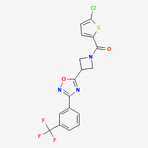 molecular formula C17H11ClF3N3O2S B2870841 (5-Chlorothiophen-2-yl)(3-(3-(3-(trifluoromethyl)phenyl)-1,2,4-oxadiazol-5-yl)azetidin-1-yl)methanone CAS No. 1396682-61-3