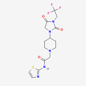 molecular formula C15H18F3N5O3S B2870848 2-{4-[2,4-dioxo-3-(2,2,2-trifluoroethyl)imidazolidin-1-yl]piperidin-1-yl}-N-(1,3-thiazol-2-yl)acetamide CAS No. 2097893-14-4