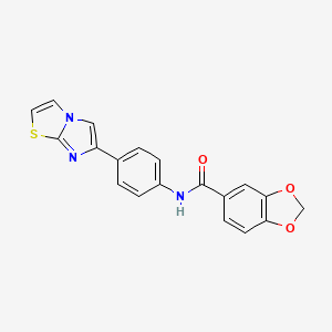 molecular formula C19H13N3O3S B2870859 N-(4-imidazo[2,1-b][1,3]thiazol-6-ylphenyl)-1,3-benzodioxole-5-carboxamide CAS No. 872630-22-3