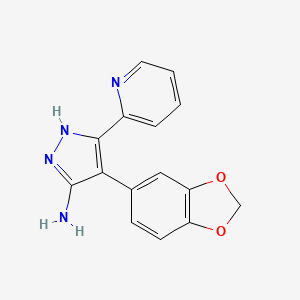 molecular formula C15H12N4O2 B2870862 4-(2H-1,3-benzodioxol-5-yl)-3-(pyridin-2-yl)-1H-pyrazol-5-amine CAS No. 739341-23-2