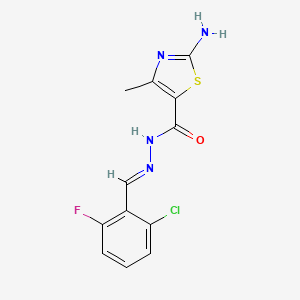 molecular formula C12H10ClFN4OS B2870864 2-amino-N'-[(E)-(2-chloro-6-fluorophenyl)methylidene]-4-methyl-1,3-thiazole-5-carbohydrazide CAS No. 383899-59-0
