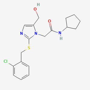 molecular formula C18H22ClN3O2S B2870865 2-(2-((2-chlorobenzyl)thio)-5-(hydroxymethyl)-1H-imidazol-1-yl)-N-cyclopentylacetamide CAS No. 921885-41-8