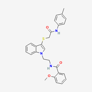 molecular formula C27H27N3O3S B2870888 2-methoxy-N-(2-(3-((2-oxo-2-(p-tolylamino)ethyl)thio)-1H-indol-1-yl)ethyl)benzamide CAS No. 443332-74-9
