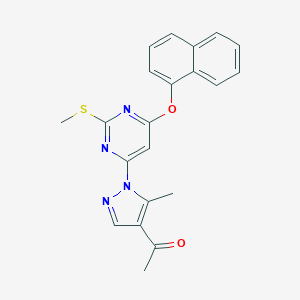 molecular formula C21H18N4O2S B287091 1-{5-methyl-1-[2-(methylsulfanyl)-6-(1-naphthyloxy)-4-pyrimidinyl]-1H-pyrazol-4-yl}ethanone 