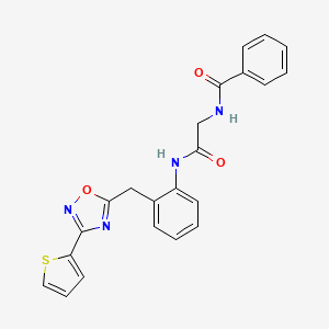 N-(2-oxo-2-((2-((3-(thiophen-2-yl)-1,2,4-oxadiazol-5-yl)methyl)phenyl)amino)ethyl)benzamide