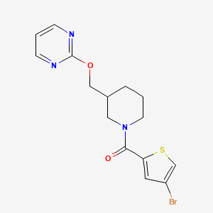 molecular formula C15H16BrN3O2S B2870919 (4-Bromothiophen-2-yl)-[3-(pyrimidin-2-yloxymethyl)piperidin-1-yl]methanone CAS No. 2379994-01-9