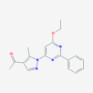 molecular formula C18H18N4O2 B287092 1-[1-(6-ethoxy-2-phenyl-4-pyrimidinyl)-5-methyl-1H-pyrazol-4-yl]ethanone 