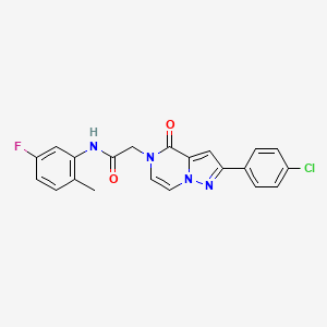 molecular formula C21H16ClFN4O2 B2870935 2-[2-(4-chlorophenyl)-4-oxopyrazolo[1,5-a]pyrazin-5(4H)-yl]-N-(5-fluoro-2-methylphenyl)acetamide CAS No. 1243036-15-8