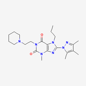 molecular formula C22H33N7O2 B2870938 3-Methyl-1-(2-piperidylethyl)-7-propyl-8-(3,4,5-trimethylpyrazolyl)-1,3,7-trih ydropurine-2,6-dione CAS No. 1013990-09-4