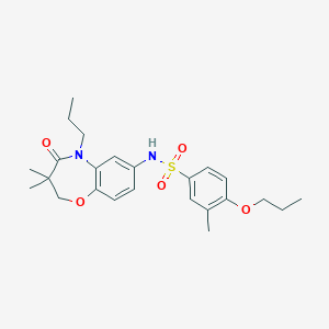 molecular formula C24H32N2O5S B2870993 N-(3,3-dimethyl-4-oxo-5-propyl-2,3,4,5-tetrahydrobenzo[b][1,4]oxazepin-7-yl)-3-methyl-4-propoxybenzenesulfonamide CAS No. 921915-01-7