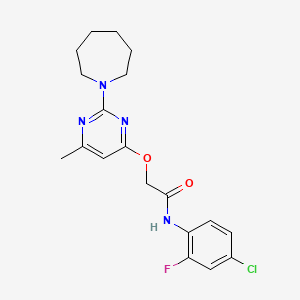 molecular formula C19H22ClFN4O2 B2871024 2-((2-(氮杂环-1-基)-6-甲基嘧啶-4-基)氧基)-N-(4-氯-2-氟苯基)乙酰胺 CAS No. 1226427-48-0